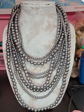 Jules B Multi-Strand Gunmetal Faux Pearl Necklace - Women Jewelry